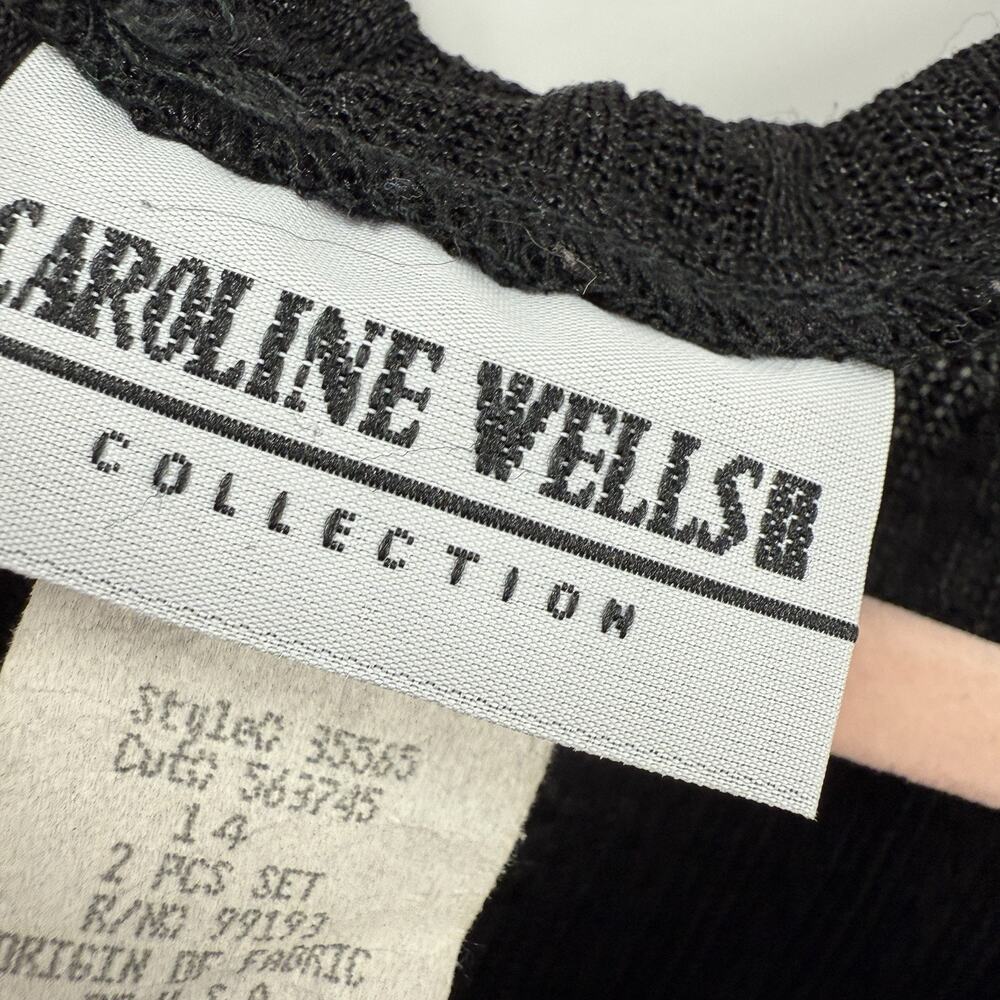 Vintage Caroline Wells 2 Piece Maxi Dress Cardigan size 14 black Floral 90's Y2K - Picture 10 of 15